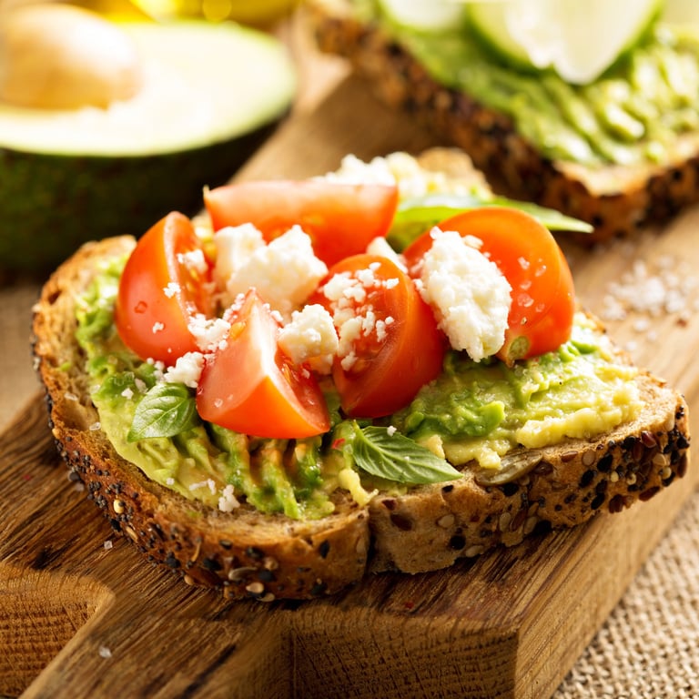 Avocado toast with tomatoes and feta